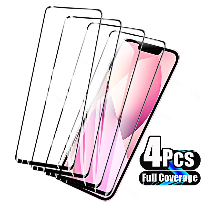 4 stück displayschutzfolien aus gehärtetem glas für Apfel iphone 13 Mini, passend für iphone 13 Profi max, Mini und 13 Profi hd.: Für iphone 13 Mini / 4 stück schwarz