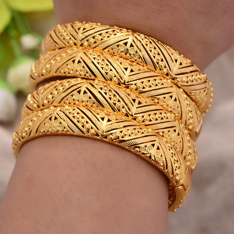 4Pcs Ethiopische Dubai 24K Goud Kleur Armbanden Voor Vrouwen Vrouw Huwelijksgeschenken Afrikaanse Dubai Party Armband Sieraden Ornament armbanden