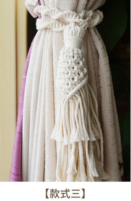 Sujetadores de macramé hechos a mano para cortina, Clips de algodón con borlas, correas de cuerda, soporte de cortina, accesorio para decoración del hogar: C