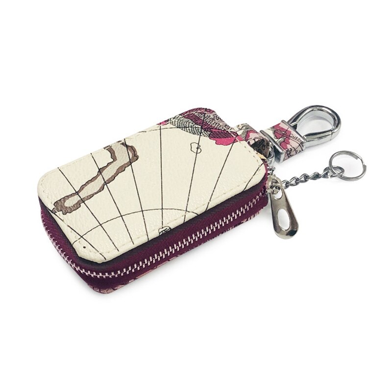 Map Pattern Mini Key Wallets Unisex Car Key Bag PU Leather Key Holder Key Case for Car Housekeeper Zipper Keychain Cover