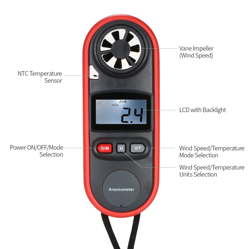 Digital Anemometer Mini Thermometer Handheld Anemometro Pocket Wind Speed Gauge Meter Air Wind Temperature Speed Measure Meter