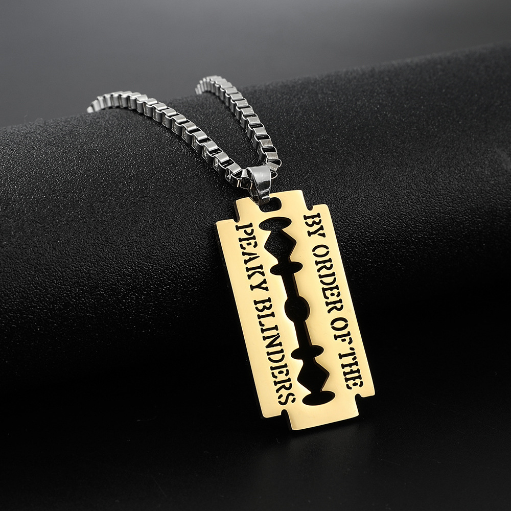 Joyería de Hip-Hop Rock para hombre y mujer, collares con colgante de hoja de afeitar con llama de acero inoxidable, joyería Punk, novedad de: Azul de zinc