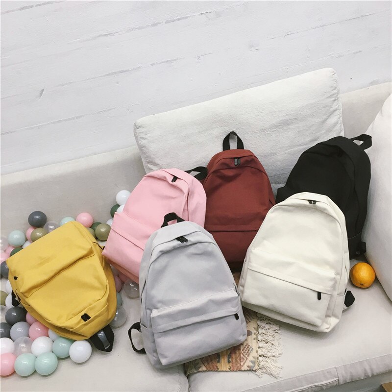 Female Canvas Backpack Women Solid Casual School Bag for Teenagers Boys Backpacks Korean Preppy Style Rucksack Mochilas Feminina