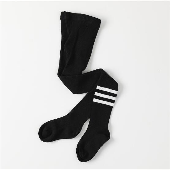 en najaar katoenen kinderen drie bars leggings student sport kids jongens meisjes panty: Black / 5 to 7 year