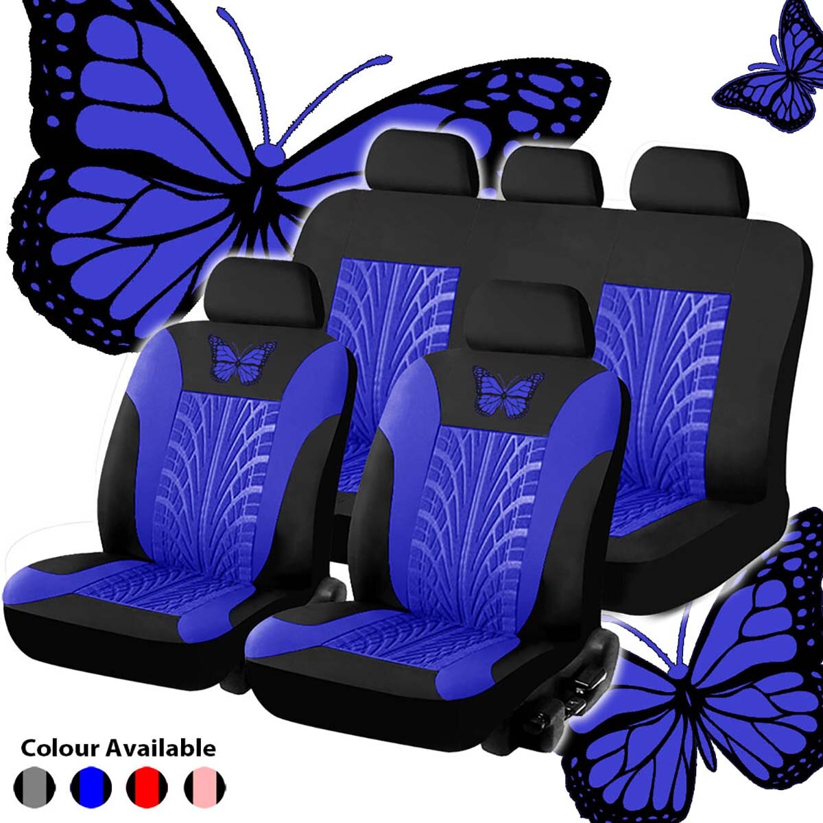 Car Seat Covers Set Universal Fit Most Cars Covers with Butterfly pattern Tire Track Detail Styling Protector covers for the car: A-Blue full set