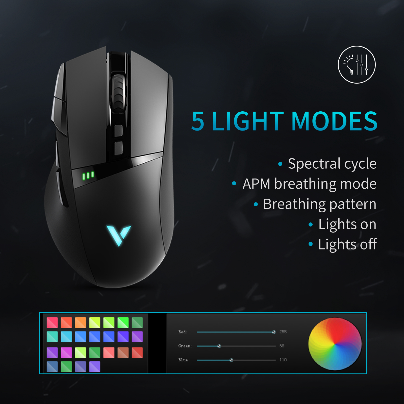 RAPOO VT350 Gamer Mouse Dual Mode Wired/Wireless Gaming Mouse Rechargeable Ergonomic 11 Programmable Button RGB Backlight
