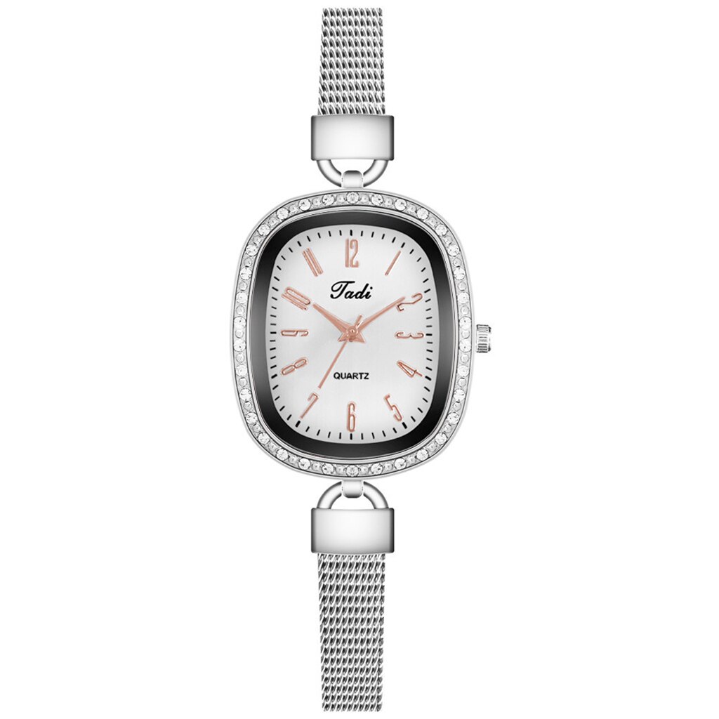 Reloj de pulsera con correa de malla plateada para Mujer, pulsera con esfera de diamante,: XR4610SLWH