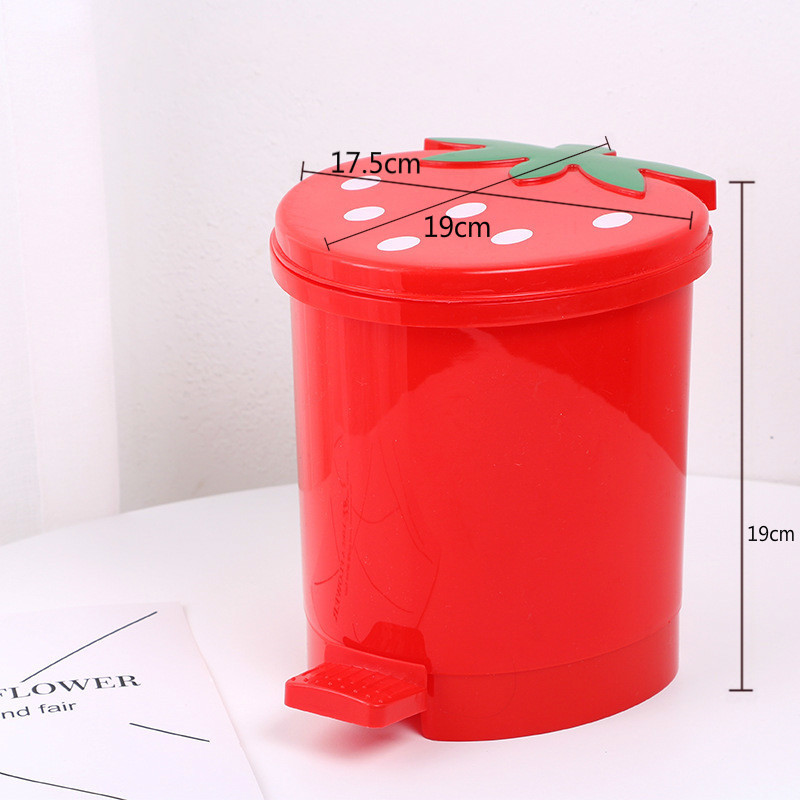 Söt rosa röd jordgubbssoptunna skrivbord bärbar plast mini sopkorg hem sovrum förvaring hink papperskorg med lock: Stor röd