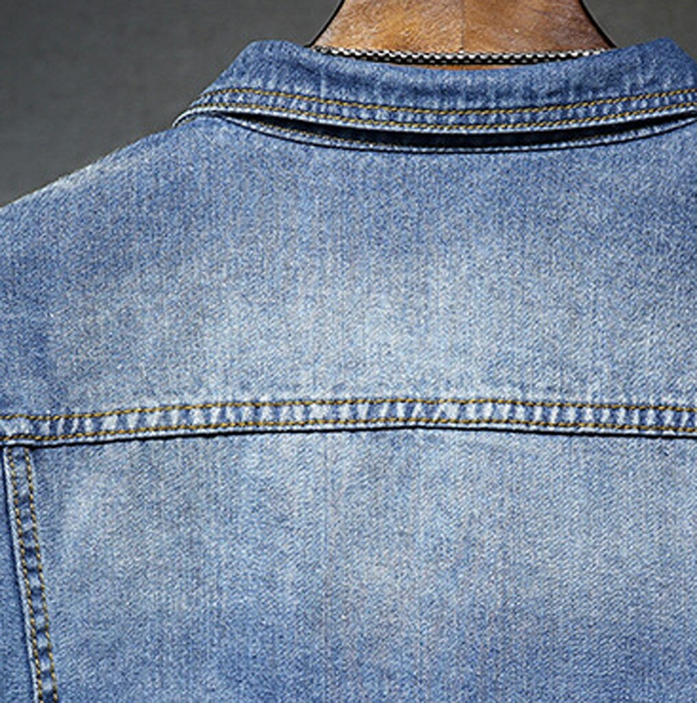 Mens Coat Casual Velvet Cowboy Loose Button Long Sleeve Keep Warm Coat Turn-down Collar Single breasted denim jacket#1