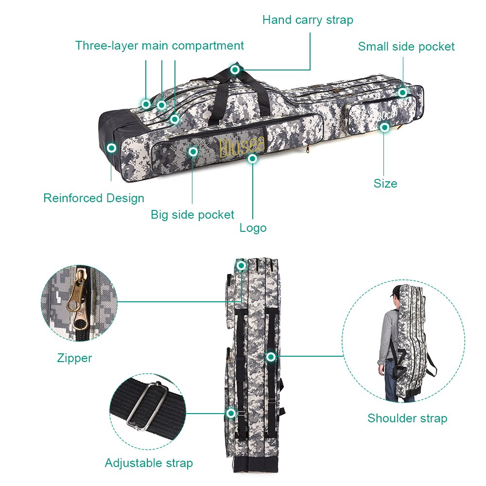 Blusea 120Cm 150Cm 3 Lagen Vissen Tas Draagbare Vouwen Hengel Reel Tas Visgerei Carry Bag Case reizen Opbergzakken