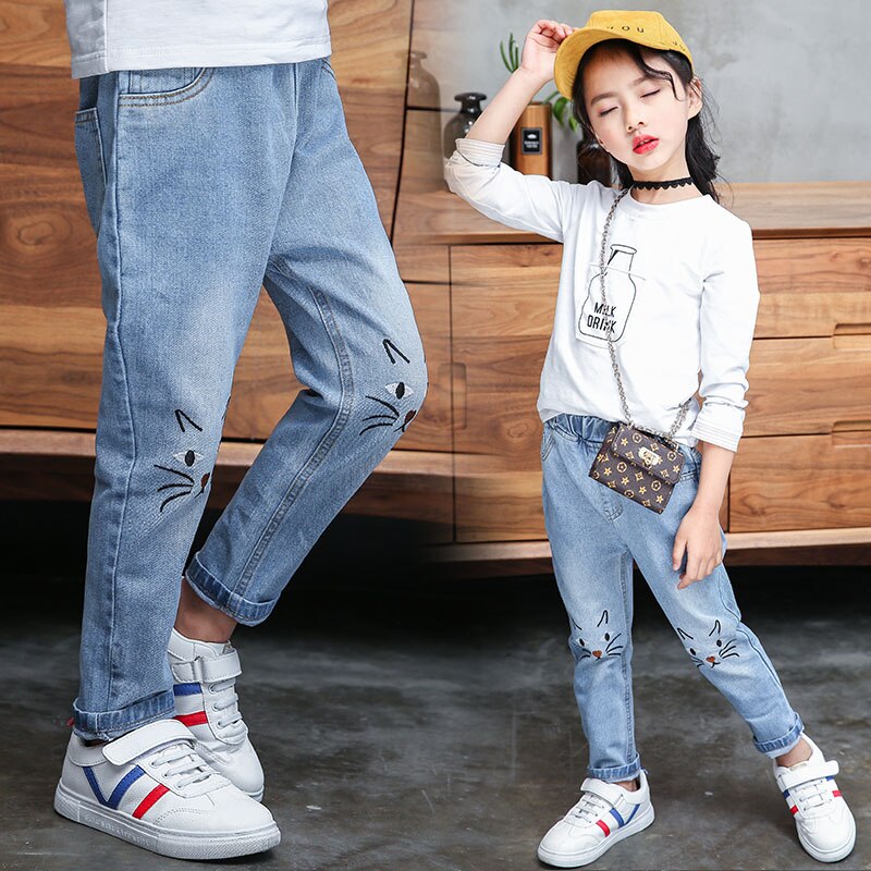 Mode Meisjes Jeans Baby Meisje Lente Cartoon Kleren Herfst Denim Broek Tieners Lange Broek Broek Kids 3 Te 14 Jaar