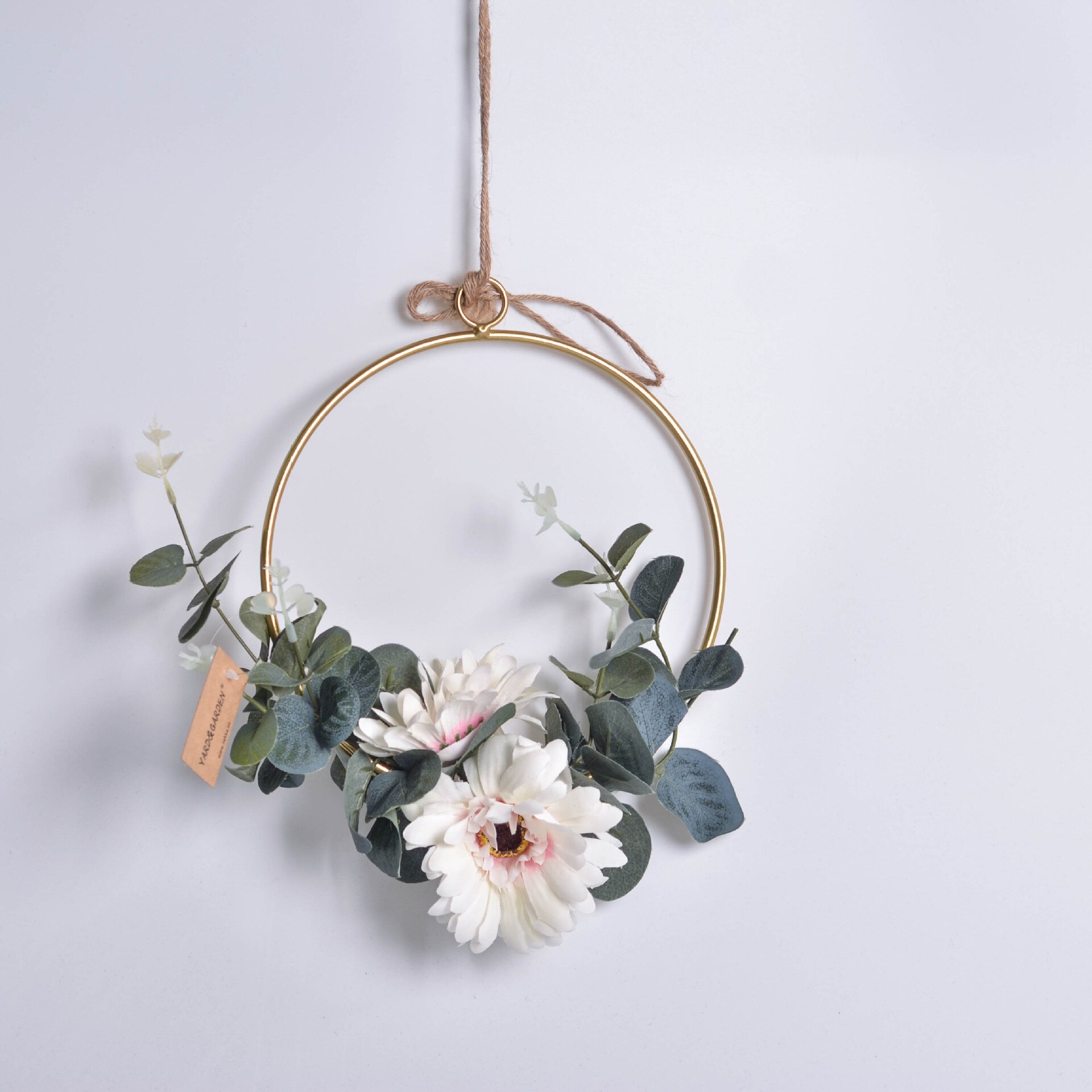Cilected Geometric Metal Garland Home Hanging Artificial Rose Flower Ring Holder Wall Hoop Wreath Wall Hanging Decoration: A067R10