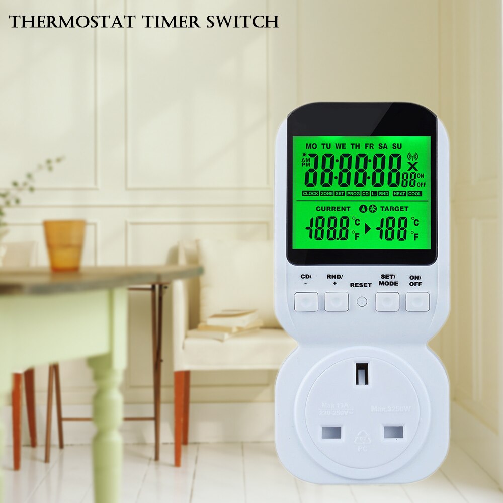 Multi-function Thermostat Timer Switch Socket with Sensor Probe Adjustable Energy-saving Mechanical Timer Socket
