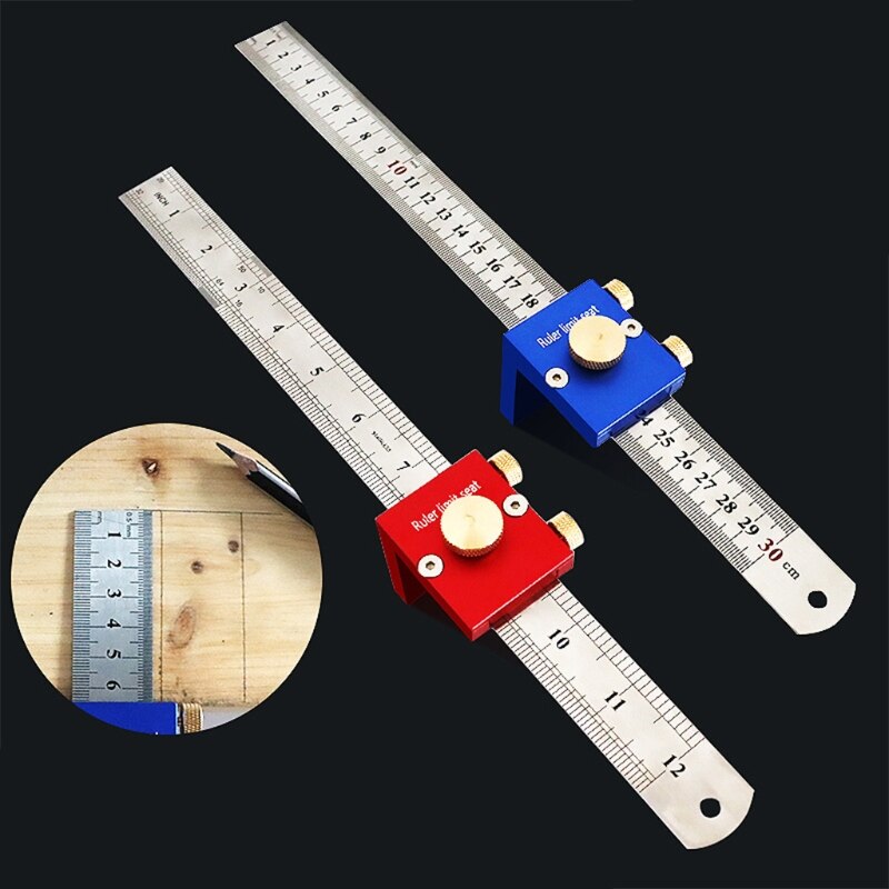 12 Inches Ruler Positioning Block Wooden Woodworking Line Locator Stop Block DIY Measuring Tool with 12in Steel Ruler