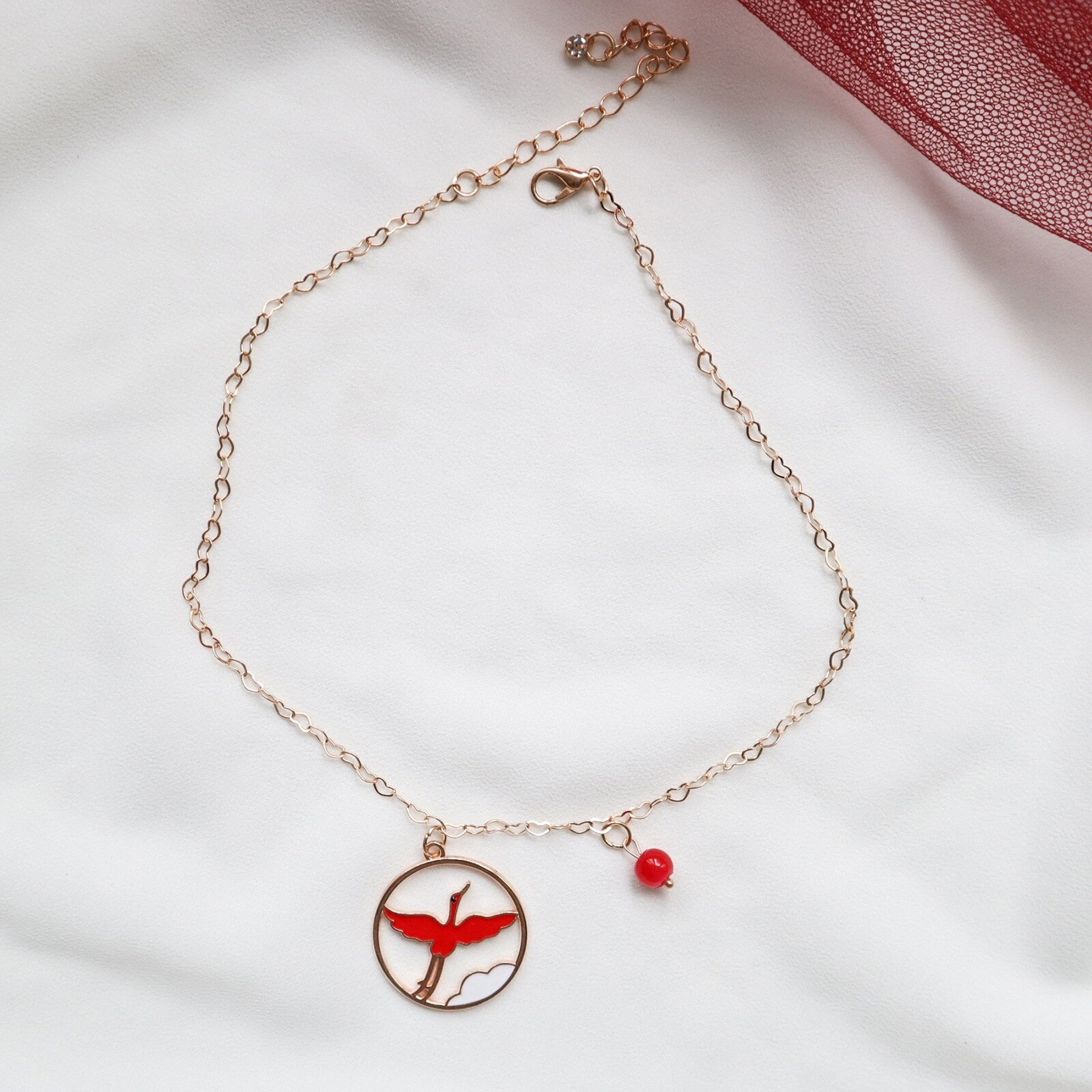 Doreen Box Velvet Choker Necklace Wine Red Rose Flower Crane Pendants Women Collar Chains Party Club Girls Jewelry,1PC: 3