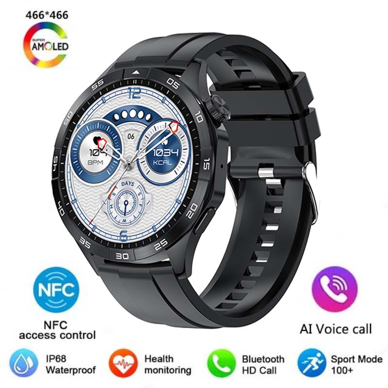 2024 nowy męnarty Smartwatch Bluetooth dzwoni 1. 43-calowy 466*466 AMOLED ekran HD bezprzewodowe ładowanie IP68 wodoodporny damski Smartwatch: czarny