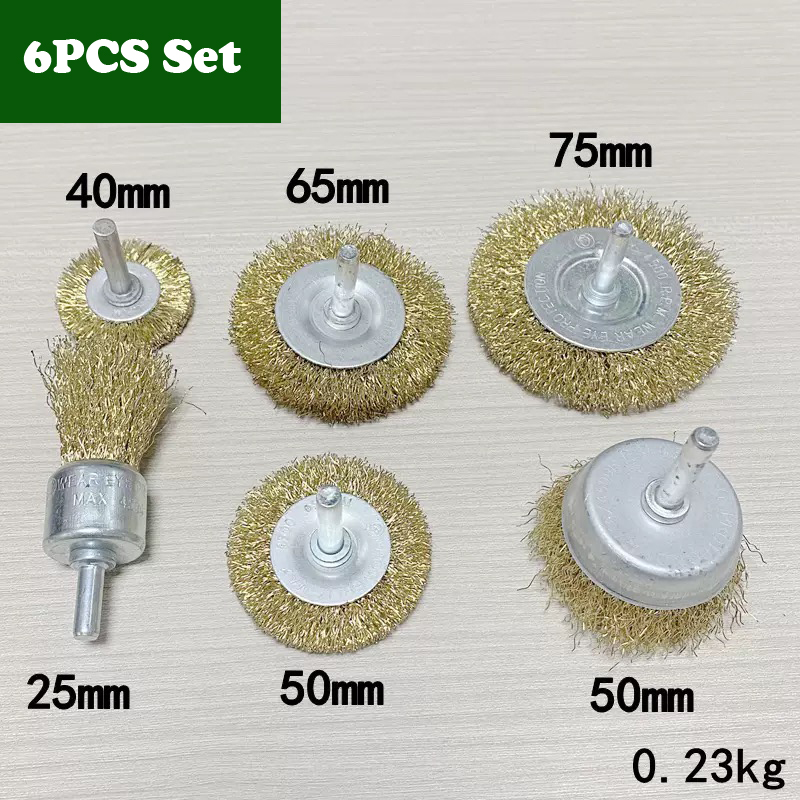 3/5/6 Uds 6mm 1/4 "vástago latón plateado alambre de acero al carbono taza/rueda/cepillo final taladro herramientas rotativas eliminación de óxido de Metal pulido limpio