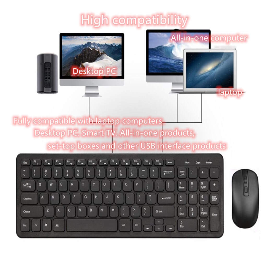 1000 DPI USB optical high-speed 2.4G receiver ultra-thin wireless office gaming keyboard and mouse set, suitable for PC laptops