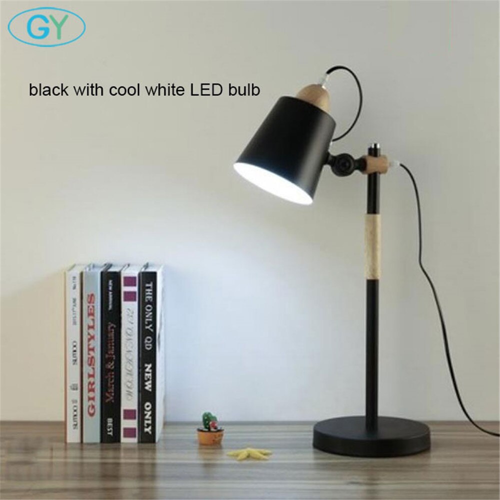 7W Led Bulb desk Lamps Flexible wood Table Lamp Office Studio Home Wooden Table Desk Lighting for Bedroom/Living Room/Cafe Bar: black cool white
