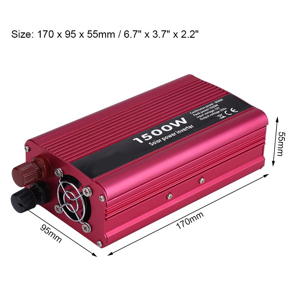 Rød 1500w dc 12v til  ac 220v power inverter converter med usb port 220 vac outlets indbygget køleventilator til hjemmebil udendørs brug