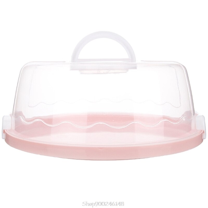 Portable Plastic Round Cake Box Cupcake Dessert Container Case Sealing Handheld Carrier Wedding Birthday Supplies S19: Pink
