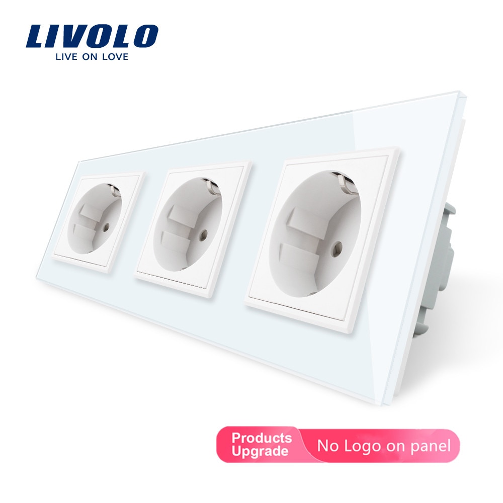 Livolo eu standard stikkontakt, sort krystal hærdet glas stikkontakt panel, tredobbelt væg stikkontakter uden stik,vl -c7 c 3eu-12