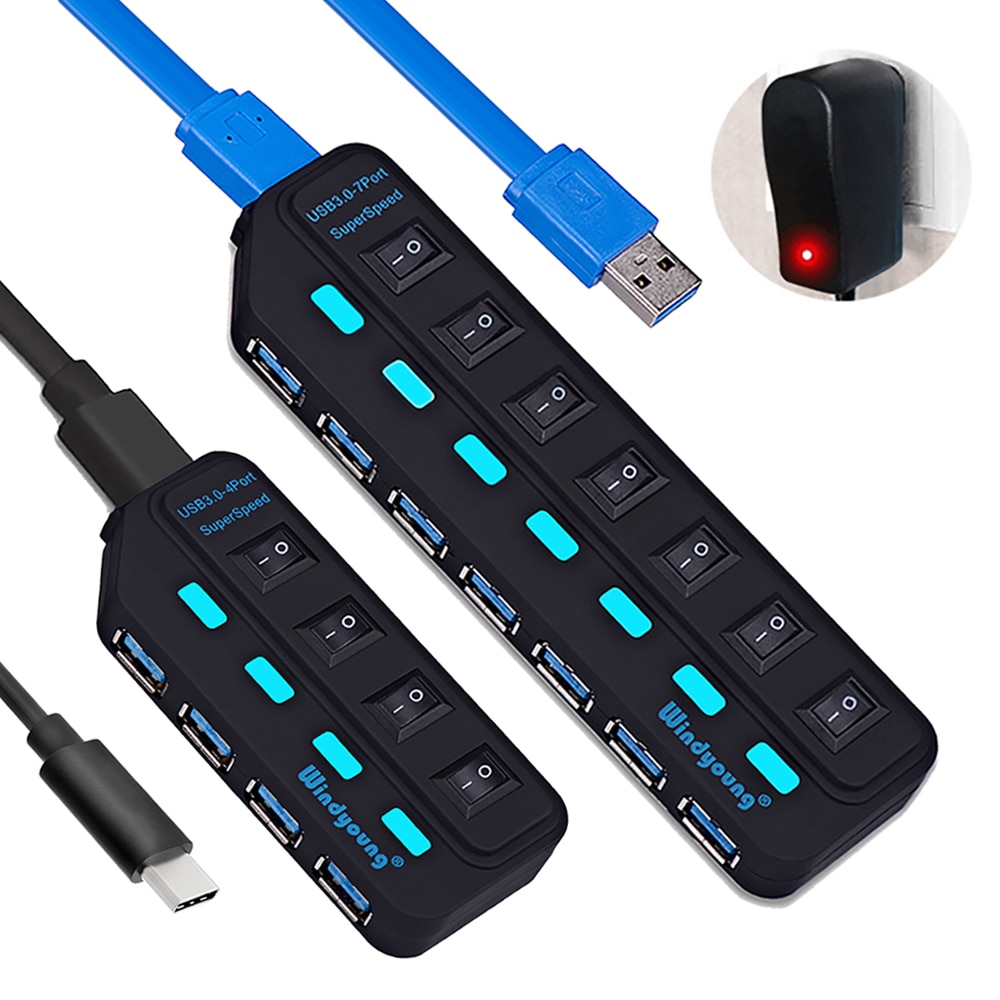 USB 3.0 HUB Typ-C HUB Multi USB Splitter 4/7 Port Expander Mehrere USBC 3 Hab Verwenden Netzteil USB 3.0 Hub mit Schalter für PC