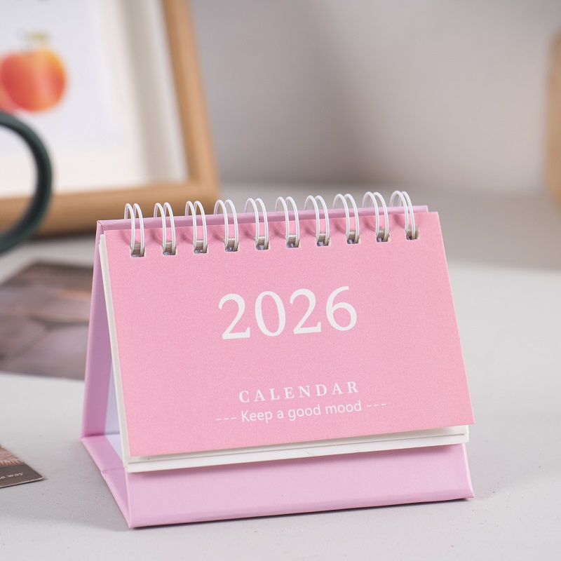 Simple Style English Mini Desk Calendar Desktop Display Portable Calendar Desktop Decoration Handmade Diary: Burgundy