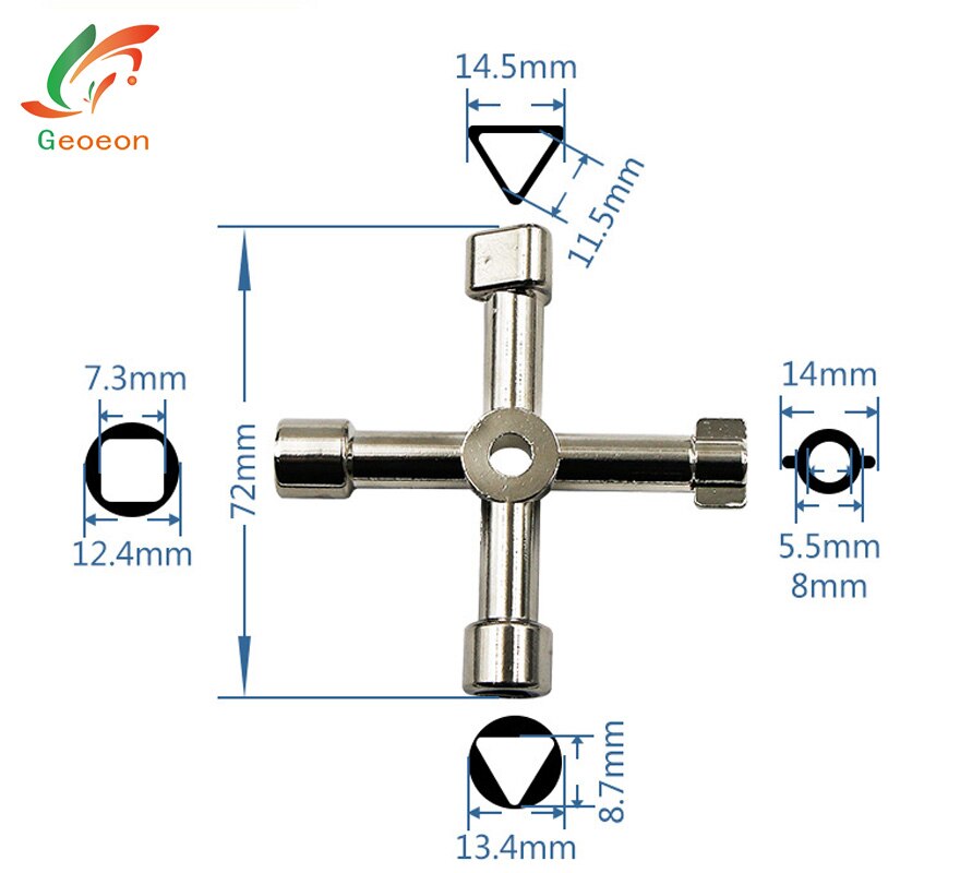 Geoeon universal 4 in 1 krydsnøgle til tog elektrisk elevator kabinet ventil legering trekant firkantet  a47