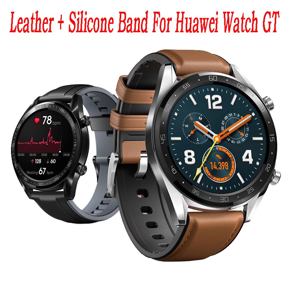 Smart Watch Leather +silicone Wrist Band Strap For Huawei Watch Gt / Active 46mm Ladies Leather Strap