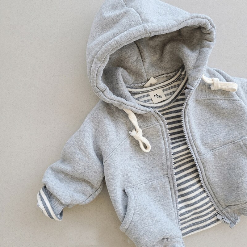 Felpe con cappuccio Casual in cotone solido con cerniera per abbigliamento per bambini