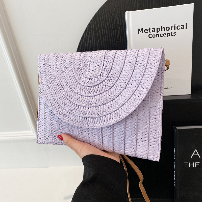 Straw Woven Shoulder Crossbody Bag Beach Clutch Handbag Casual Summer Handmade Envelope Bags for Women Totes Purse: Brown