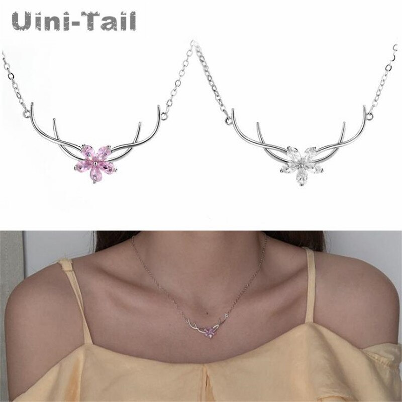 Uini-queue-collier en argent Sterling 925, sautoir en Elk rose, tendance, tempérament, de noël, tendance