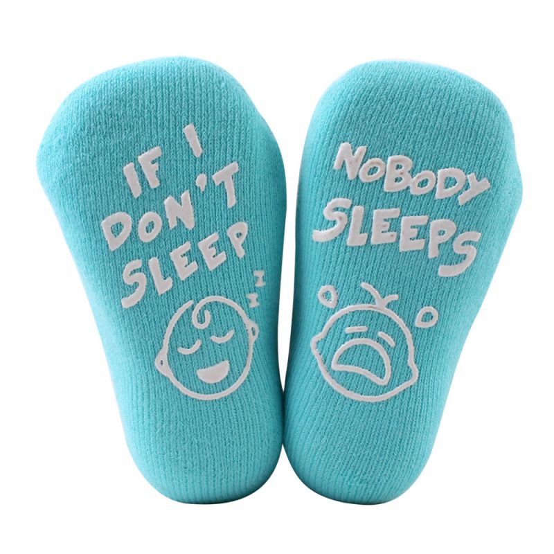 1 paar Nette Sätze Infant Baby Socken Gekämmte Baumwolle Baby Socken Infant Kleinkind Anti Slip Brief Drucken Socken 0- 1 jahre Neue: Blau