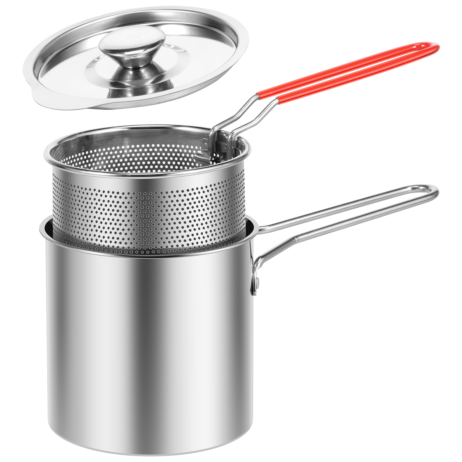 Friteuse en acier inoxydable avec panier et couvercle, passoire à pâtes, marmite jetable pour frites et poisson: WHITE