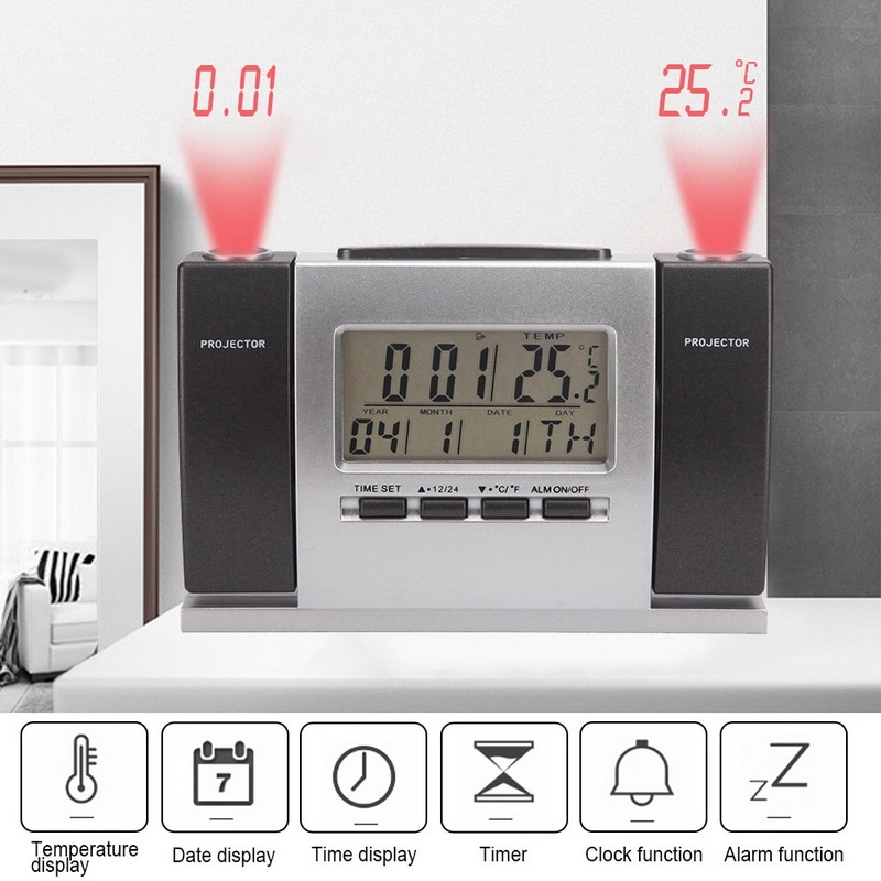 Dobbelt projektor bord ur elektronisk digital ur dobbelt hoved rotation tid temperatur projektion moderne