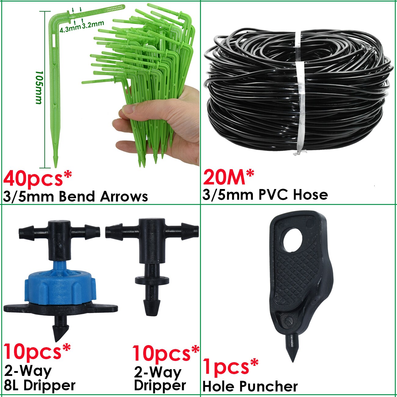 Garden Automatic Watering System Drip Irrigation 4-Way 3/5mm 2-Way Drip Arrow Transmitter Potted Plant 10/20set Greenhouse: Light Grey
