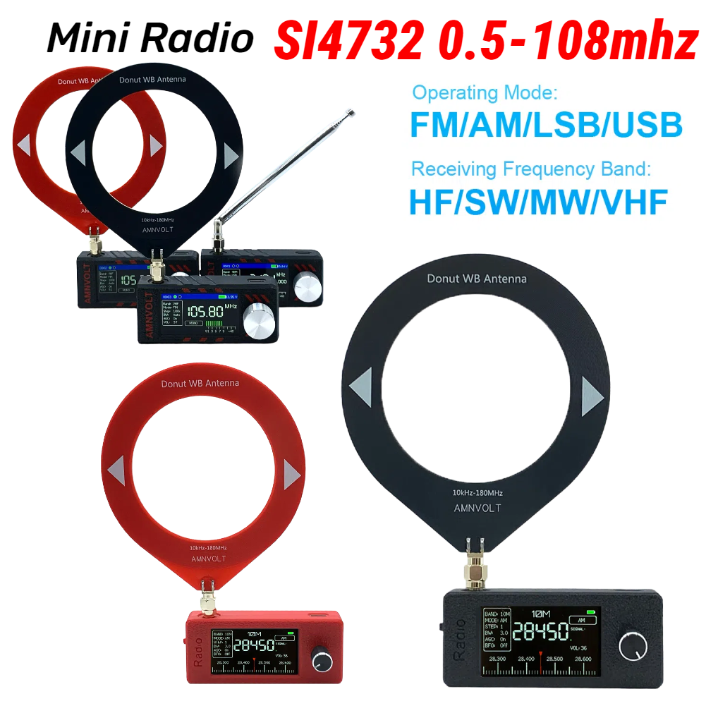 SI4732 0,5-108 mhz Radio portátil LSB USB AM FM Mini Radio de bolsillo pantalla de 1,9 pulgadas receptor de Radio de todas las bandas HF SW MW VHF Radio