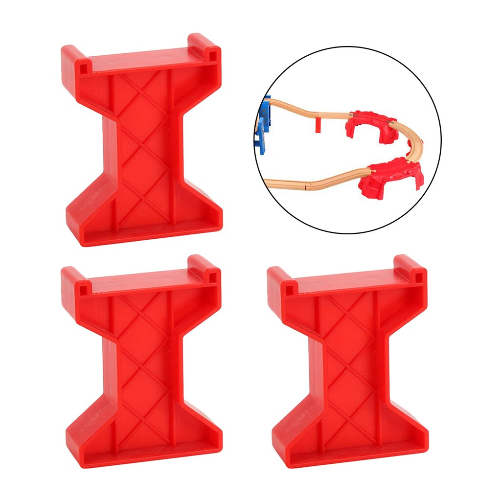 Set of 3pcs Model Toy Train Bridge Piers Railway Wood Track Railroad Support Piers: Style A Red
