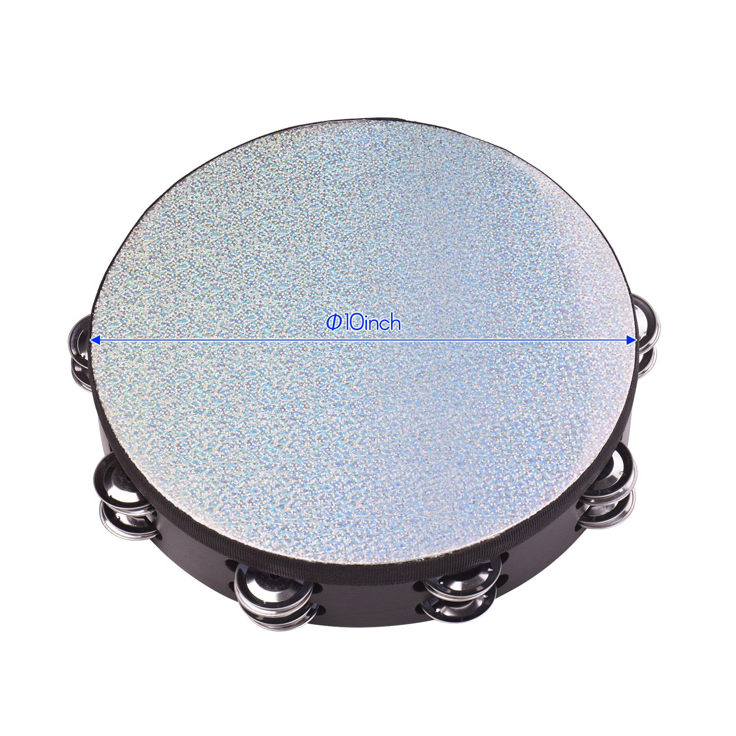 Tambour de main de clochette de tambourin rayonnant en bois de 8/10 pouces avec l'instrument de Percussion de tête de tambour réfléchissant brillant de Double rangée