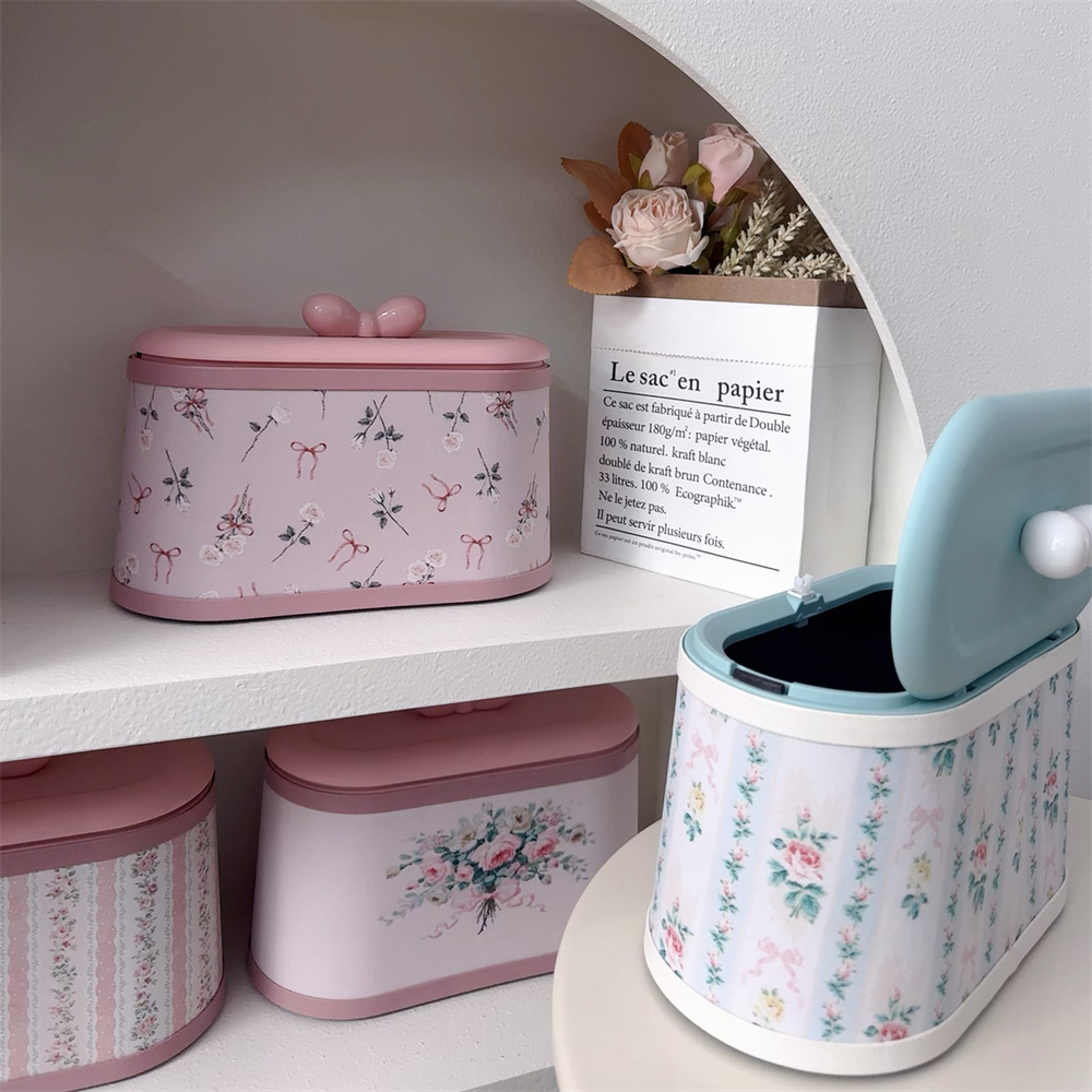 High-Rise Storage Bucket With Lid Home Dressing Table Desktop Storage Bucket Office Desk Press-type Printed Cute Storage Box