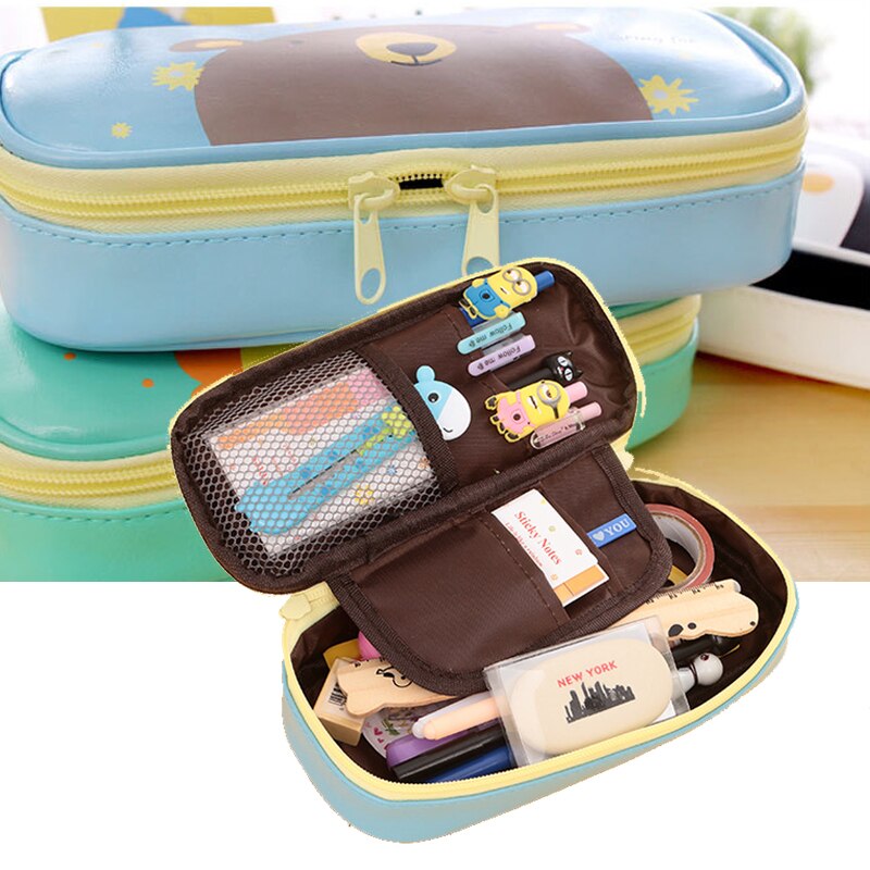Estuche para lápices Kawaii de dibujos animados, tamaño grande, caja de almacenamiento para niños y escuela, papelería de animales, bolsa de maquillaje de para estudiantes 1 unidad