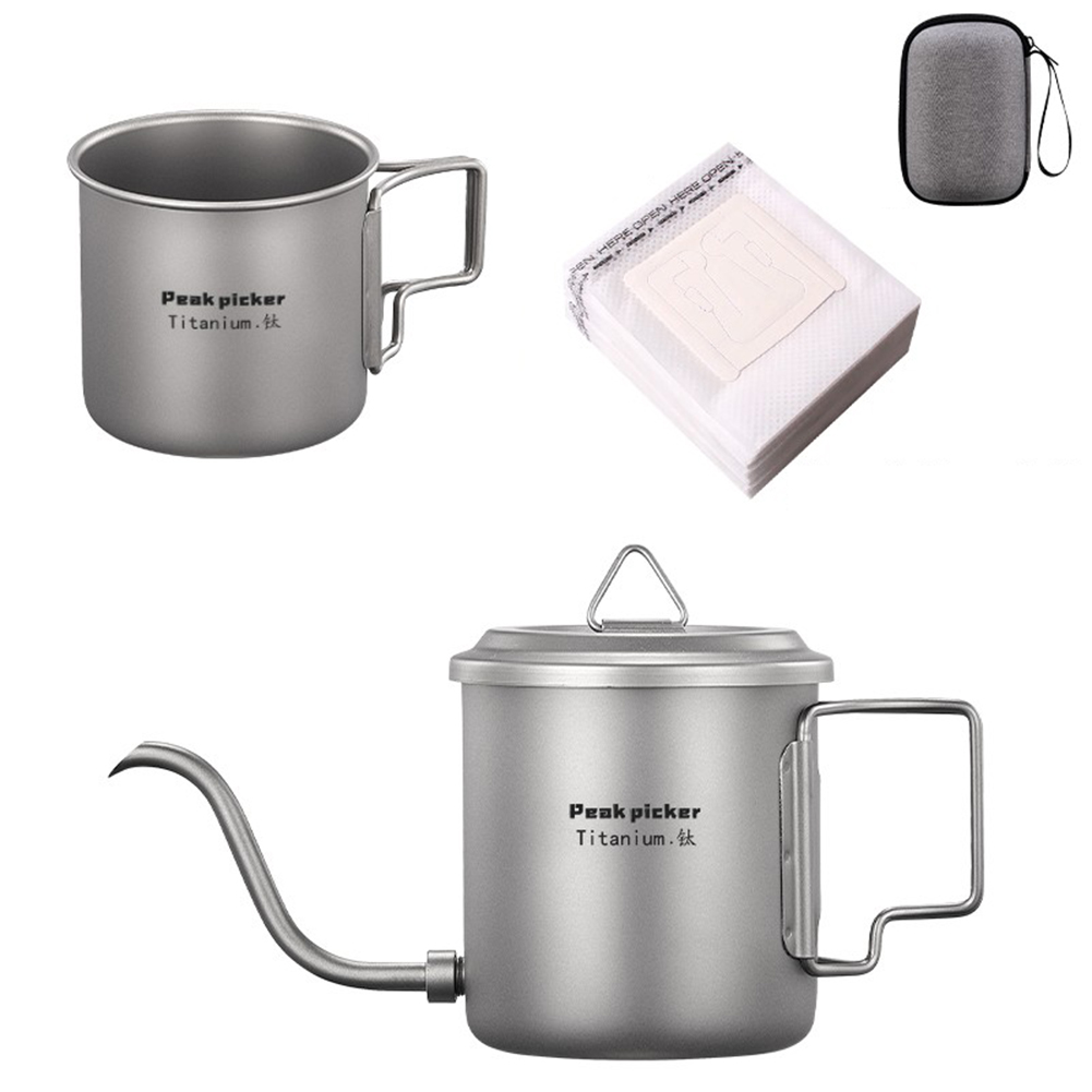 420ml Detachable Titanium Pour Over Kettle Coffee Tea Pot Cup with Folding Detachable Long Narrow Spout Filter Foldable Handle: Red