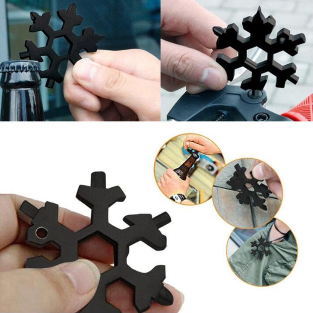 19-In-1 Snow Keychain Tools Multi-tool Wrenches Combination Stainless Steel Snow Shape Outdoor Portable Snowflake