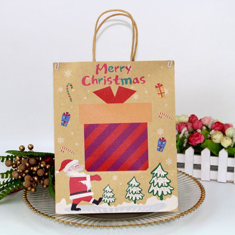 Sacchetti regalo per Festival di sacchetti di carta natalizi multifunzione da 12 pezzi con manici forniture per feste di natale graffi fai da te graffiti HYD