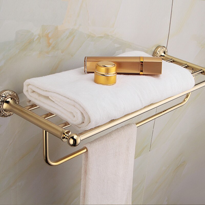 Antyczny mosiądz łazienka sprzętu zestaw złoty polerowany podwójny uchwyt na ręcznik akcesoria łazienkowe uchwyt ścienny robić montażu na ścianie łazienki produkty