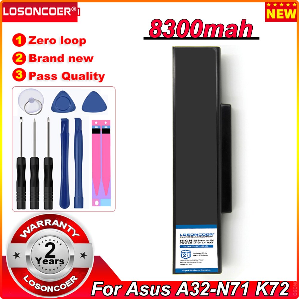 8300 mah laptopbatterij  a32-n71 a32-k72 voor asus  k72 k72f k72d k72dr k73 k73sv k73s k73e n73sv x72 x73 n71 n73sv x77ja 6 cellen