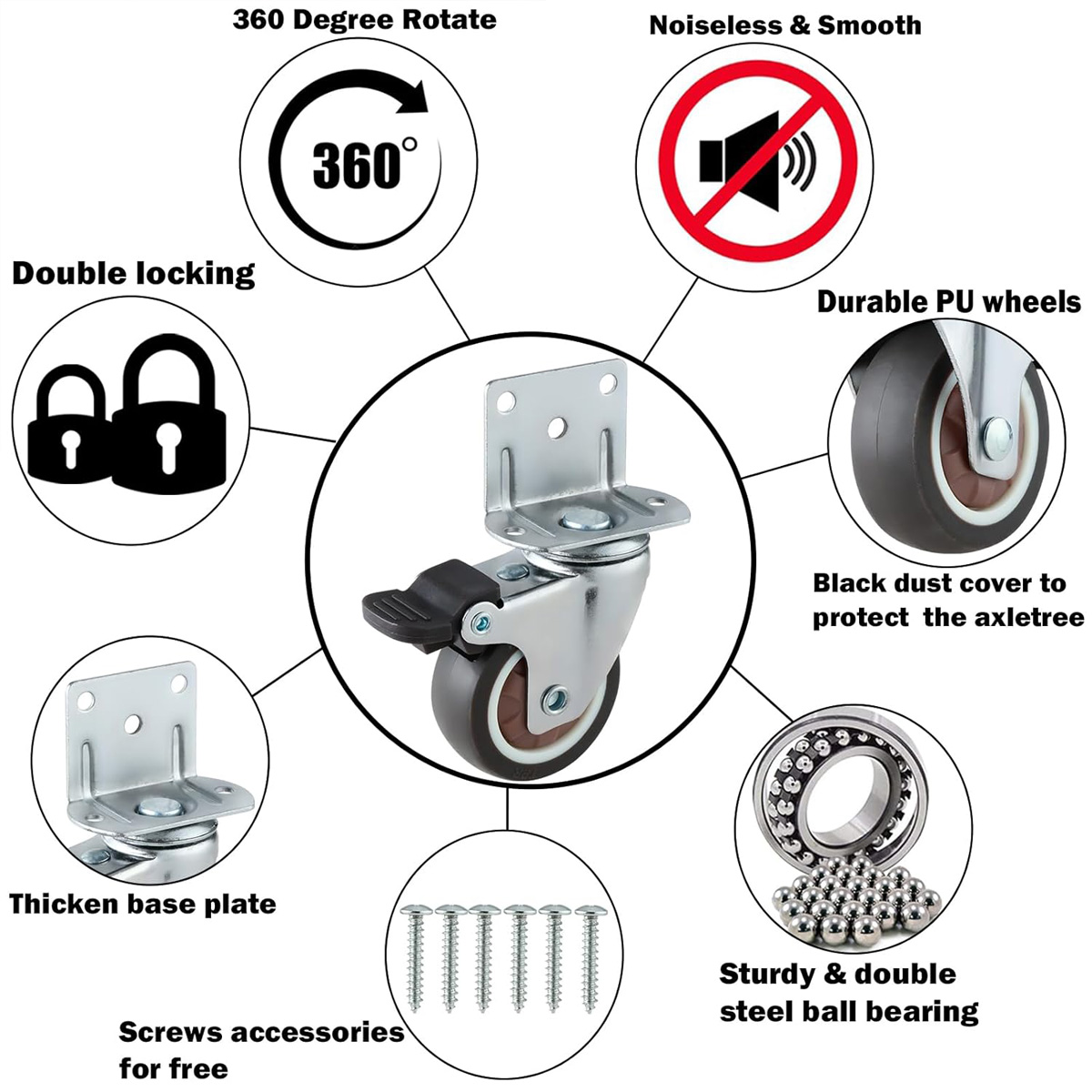 4pcs Furniture Casters Wheels Soft Rubber Swivel Caster Quite Roller wheels for trolley Baby Crib Bed Wheels Household Accessory