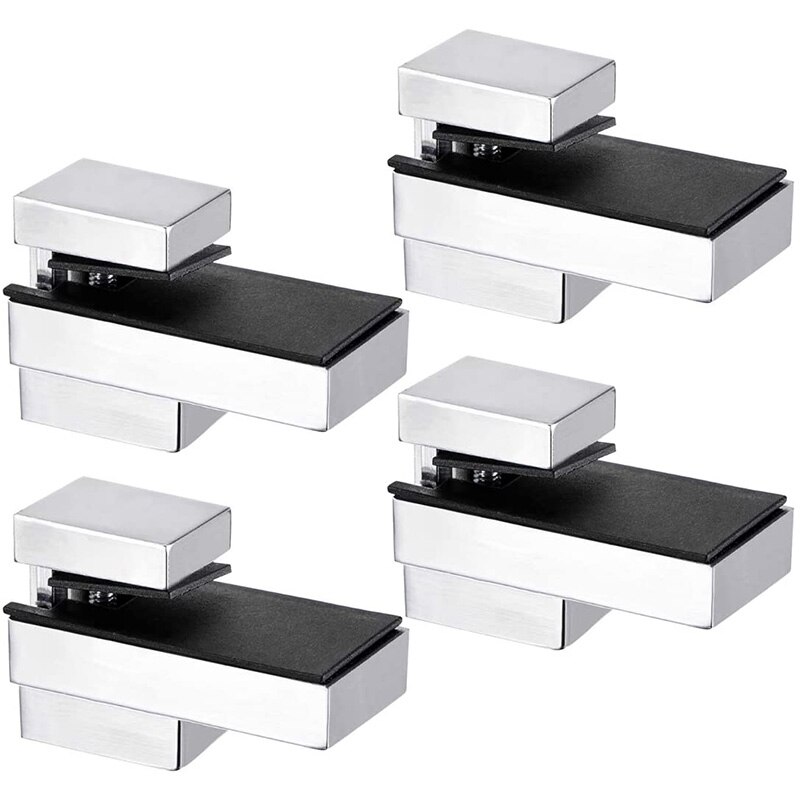 Glass Shelf Bracket, Glass Clamp Solid Zinc Alloy Adjustable Wall Mount for 4-15mm Wood or Glass Shelves, 4Pcs
