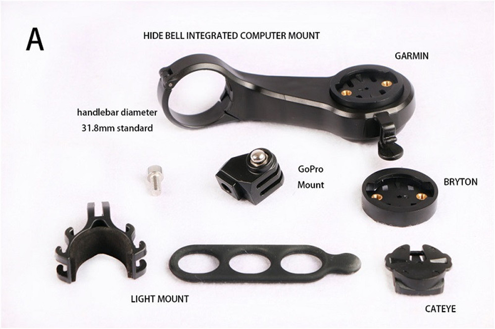 Cycling Bike Computer Mount Met Bell Fiets Stuur Mount Houder Gps Snelheidsmeter Gopro Camera Houder Voor Garmin Cateye Bryton: A Model